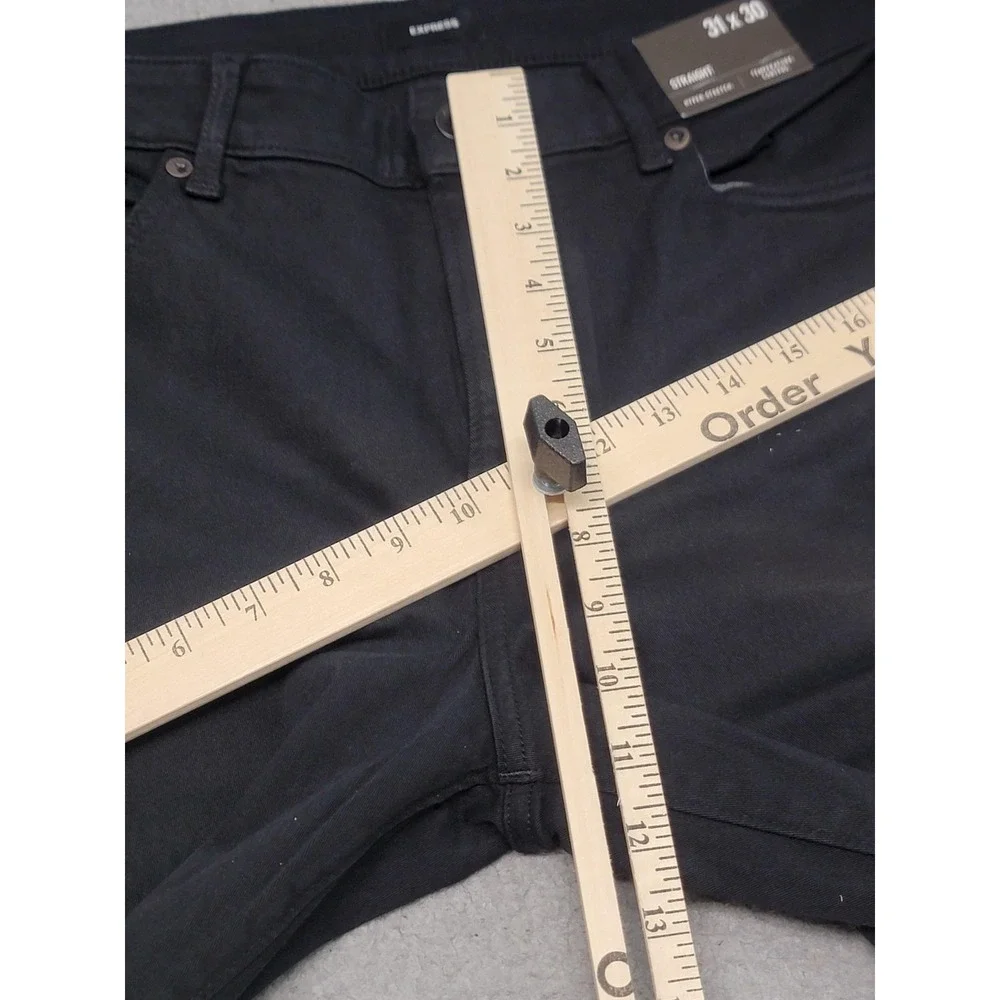 Express Jeans Mens 31x30 (Fits 34x29) Black Straight Stretch Temperature Control